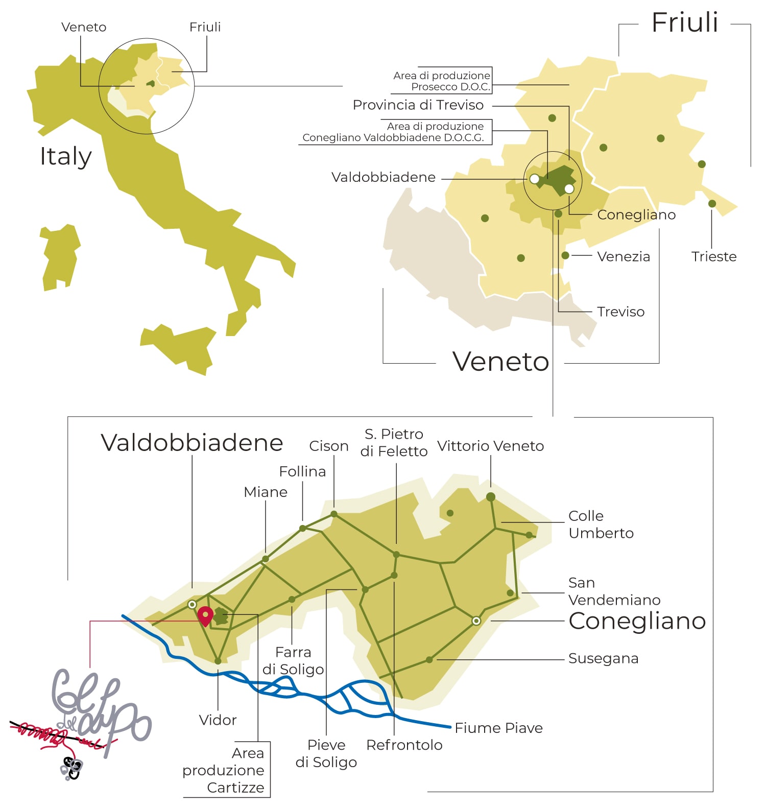 Mappa denominazione Valdobbiadene Prosecco DOCG